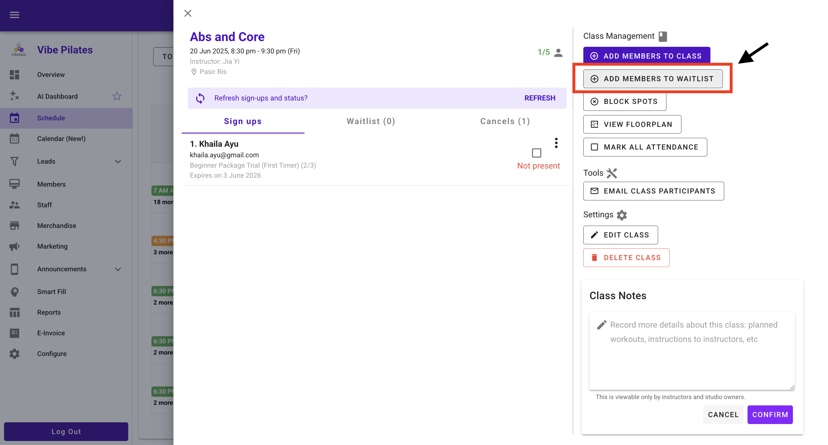 How to add a member to the waitlist