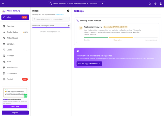 SMS setup status