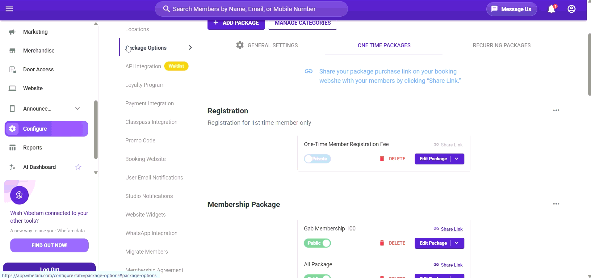 Edit package category